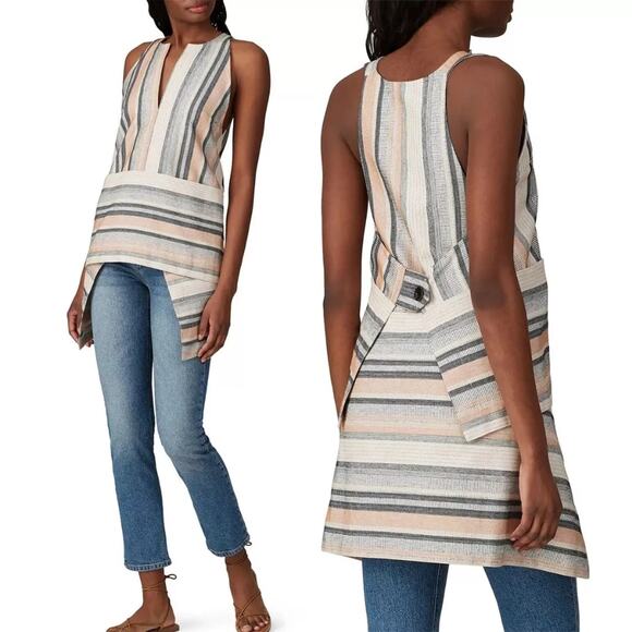 RTR sz2 Rosetta Getty Apron Wrap Halter Top Tan Black Jacquard Stripe Sleeveless - Picture 1 of 10